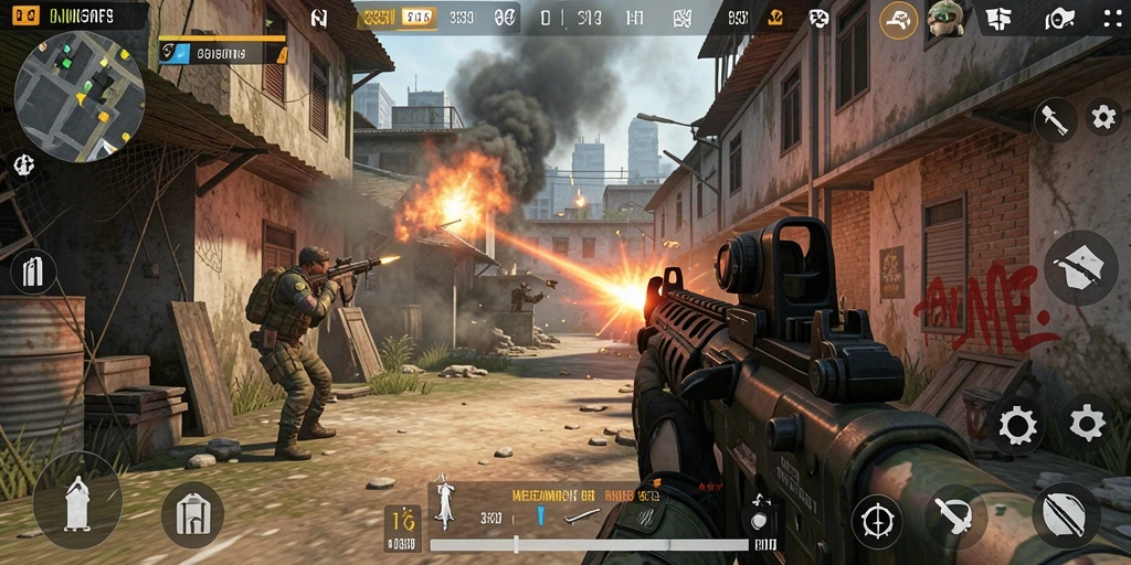 Screenshot gameplay 333I yang menunjukkan aksi tembak-menembak yang seru.
