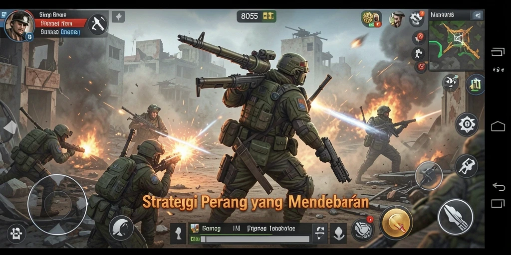 Screenshot utama 8055 menampilkan aksi perang strategis yang mendebarkan.