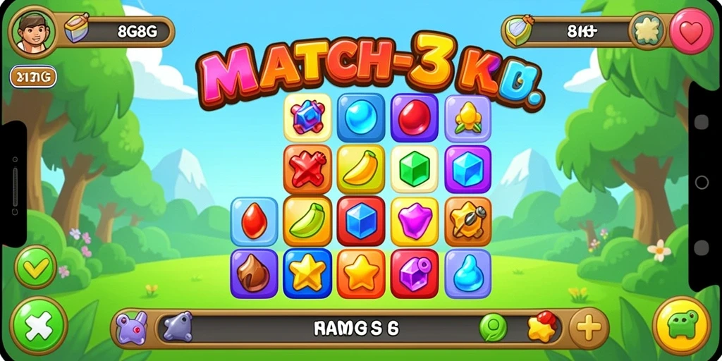 Screenshot gameplay 8G8G menampilkan serunya mencocokkan item.