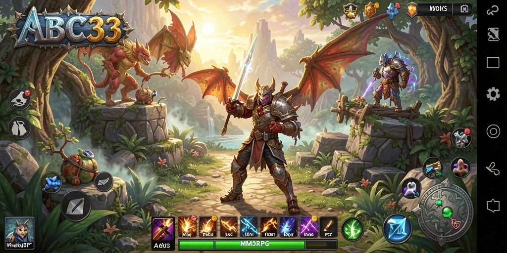 Screenshot game menunjukkan pemandangan indah dalam dunia MMORPG.