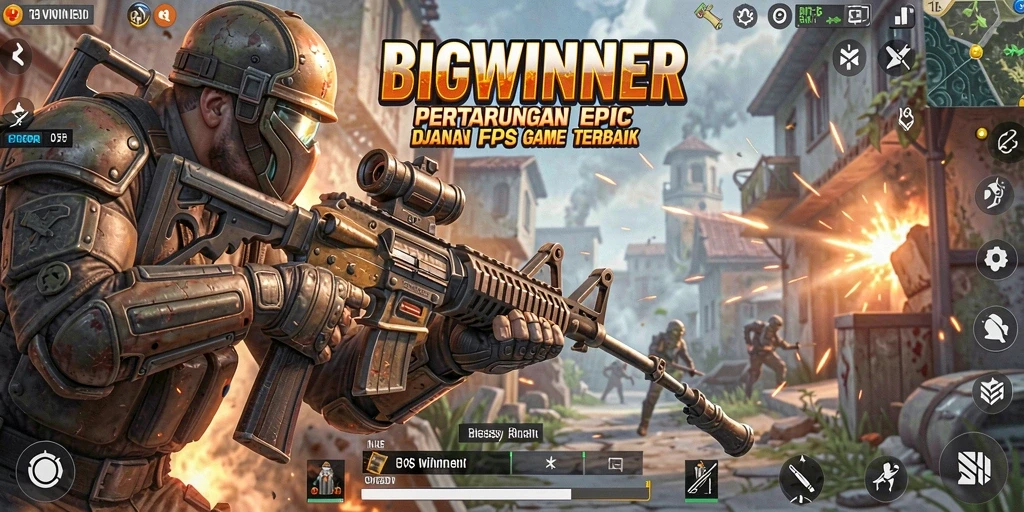 Screenshot gameplay BIGWINNER menunjukkan aksi mendebarkan dalam pertarungan FPS.