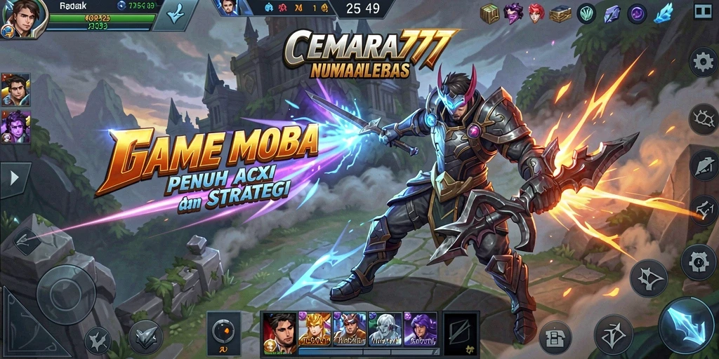 Tampilan seru dari gameplay MOBA CEMARA777 dengan aksi karakter yang dinamis.
