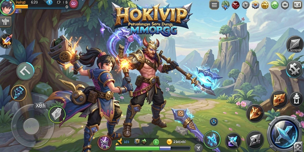 Screenshot HOKIVIP menampilkan pertarungan seru di dunia fantastis MMORPG.