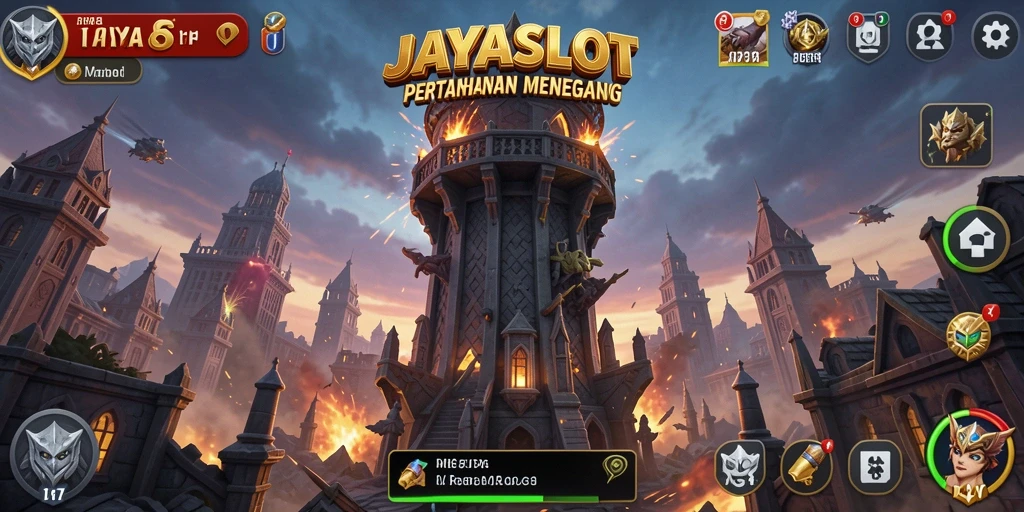 Screenshot gameplay JAYASLOT yang menampilkan pertahanan menara yang strategis.