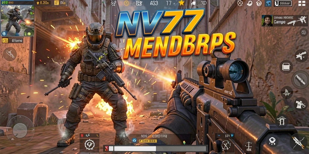 Tangkapan layar gameplay NV77 dengan aksi tembak-menembak yang intens.