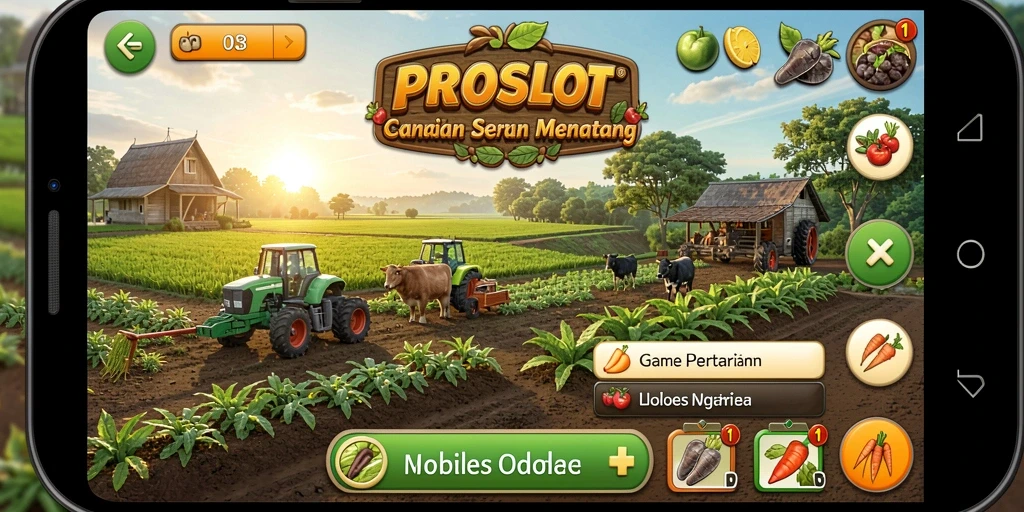 Screenshot gameplay PROSLOT menampilkan aktivitas bertani yang menarik.