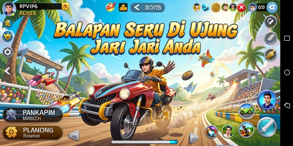 Screenshot gameplay RPVIP6 menampilkan aksi balapan yang mendebarkan.