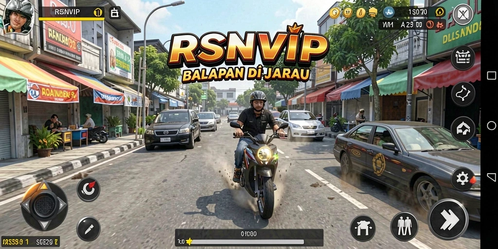 Tampilan gameplay RSNVIP yang mendebarkan dan penuh aksi balapan.